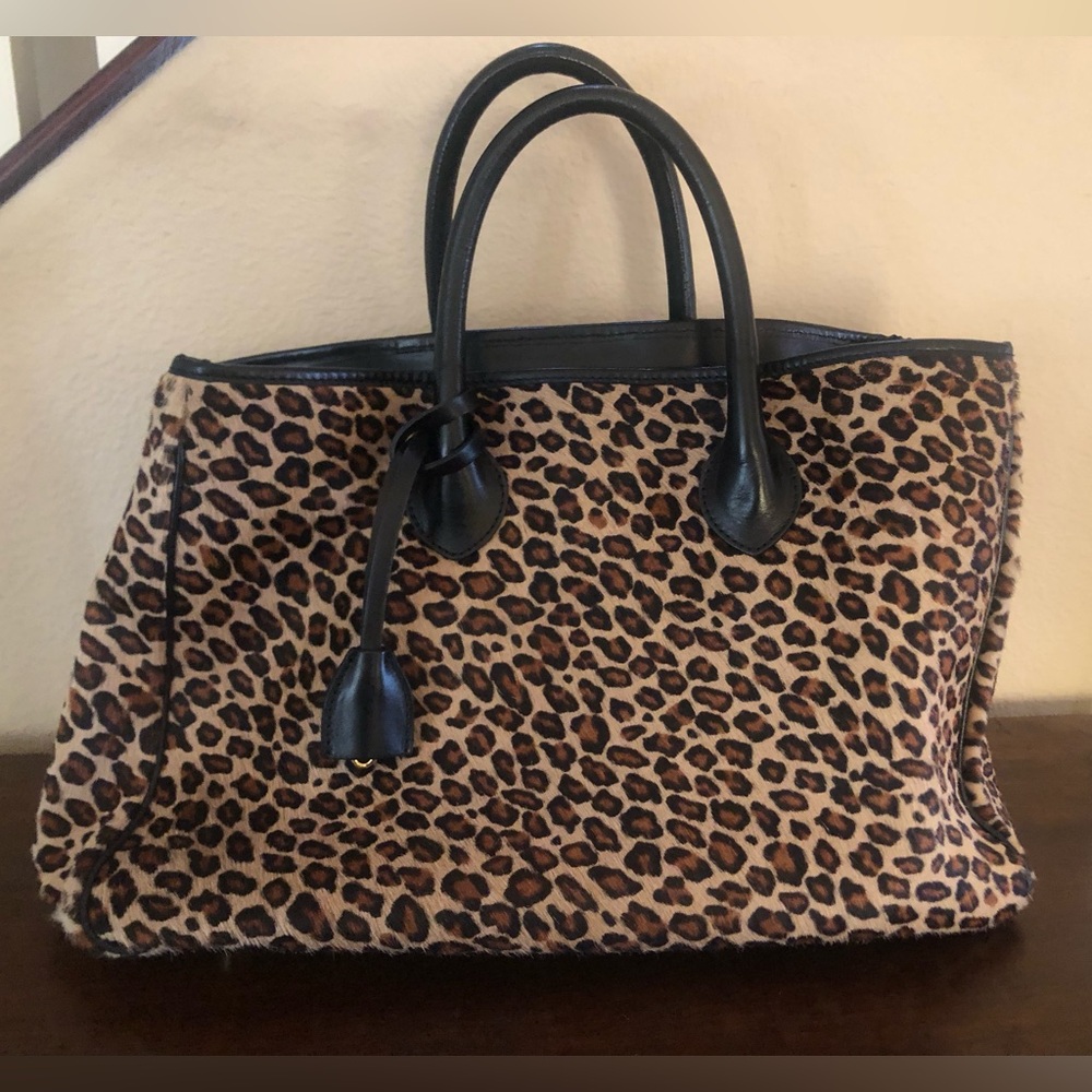 Mark & Graham Elisabetta Leopard Print Leather classic satchel tote bag! EUC